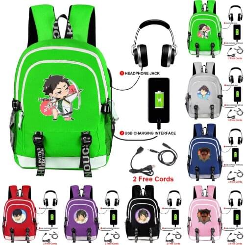 Hot Anime Haikyu!! Hinata Shoyo Karasuno Printing Backpack Canvas School Bags USB Charging Laptop Backpack Travel Bagpack Rugzak