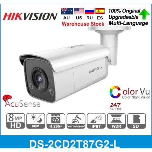 Hikvision AcuSense DS-2CD2T87G2-L IP Camera 4K ColorVu 8MP Bullet H.265+ SD Slot Slot POE Face Capture Smart Home IR 60M 4K CCTV