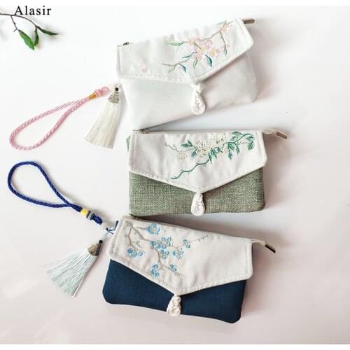Alasir Girls Clutch Purse Embroidery Womens Handbags and Purses Chinese Style Tassel Ladies Handbag Floral Cotton Phone Bags