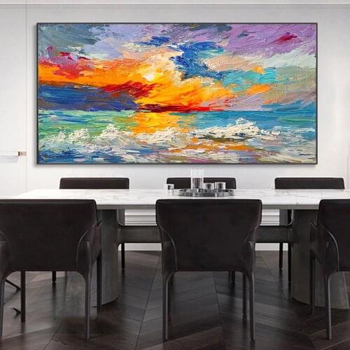 Colorful Abstract Sunset Oil Paintings Print On Canvas Art Poster And Prints Modern Graffiti Art Pictures For Bed Room Cuadros