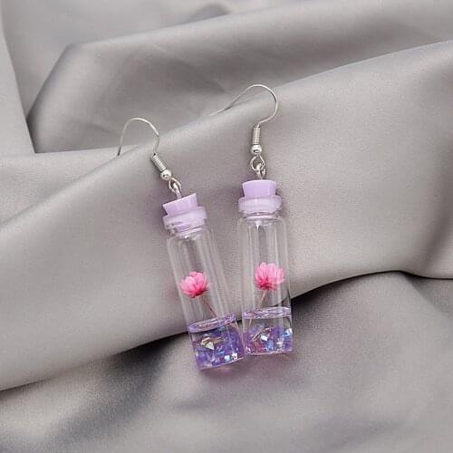 ZiccoWong Creative Transparent Drifting Bottle Drop Dangle Earring For Women Girl Resin Dried Flower Water Lily Eardrop Jewelry