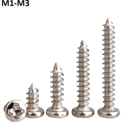 M1-M3 Phillips Pan Head Self Tapping Screws Nickel Plated Cross Recessed Round Head Self-Tapping Bolts Furniture Wood Screw