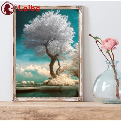 New arrival Natural landscape scenery snow white trees diamond painting picture rhinestones diamond mosaic sticker cross stitch
