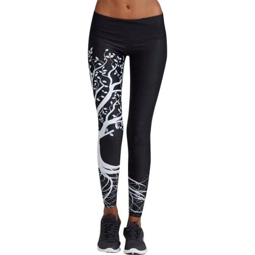 New European and American Yoga Big Tree Print Hips High Waist Sports Leggings