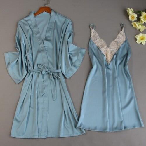 2020 Spring and Summer New Ladies Pajamas Lace Suspender Nightgown Two-piece Sexy Home Service Female Suspender Nightdress