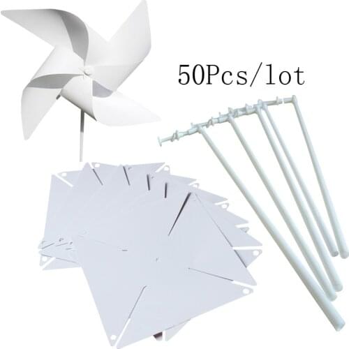 50Pcs/lot New DIY plastic white windmill kindergarten children toy windmill