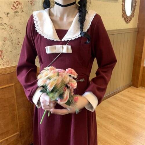 Elegant Dress Women Winter Party Kawaii Dress Casual Streetwear Japanese Korean Style Sweet Bow A-Line Midi Vestidos