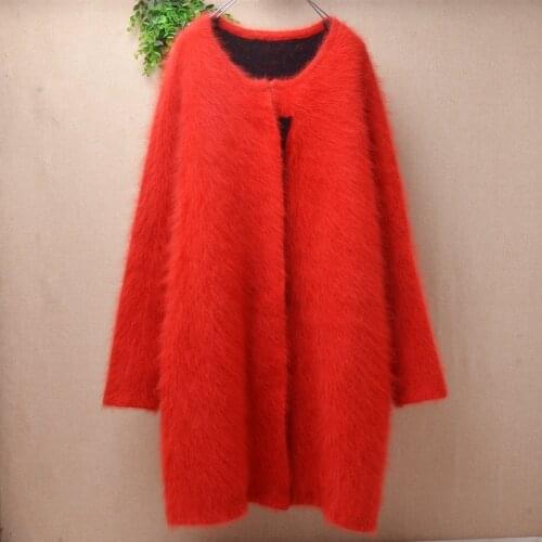910g heavy thick female women winter warm red mink cashmere knitted long sleeves loose long cardigans angora jacket coat sweater