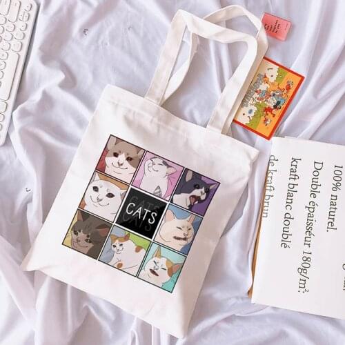 Cat cartoon casual women fashion canvas cartoon Harajuku punk Ulzzang spoof letter cute ins shopper bag hip hop shoulder bags