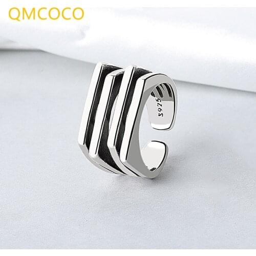QMCOCO Minimalist 925 Silver Width Rings For Women Trendy Multilayer Line Geometric Silver Woman Party Jewelry Gifts