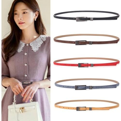 Leather Belt Women New Fashion Frosted Simple Alloy Metal Button Head Pig Skin Leisure Belt Adult Thin Belt Clothing Accessories