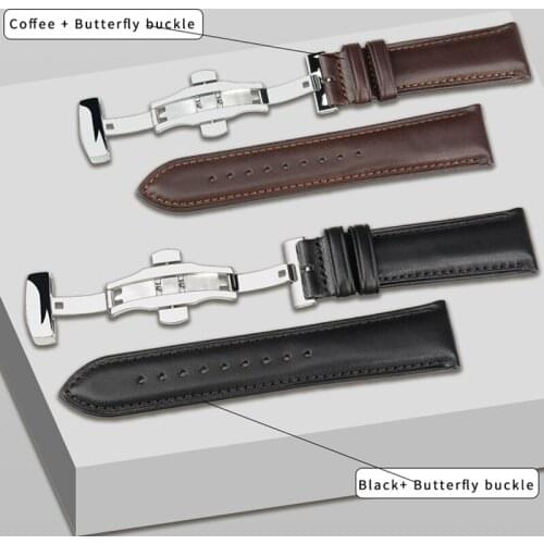 MAIKES 21mm 22mm 24mm Watch Band Butterfly Buckle Pattern Genuine Leather Strap Deployant Bracelet Brown Black Watchbands New