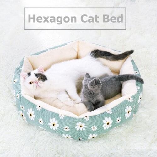 Hexagon Pet Dog Bed Soft Long Plush Cat Bed House For Dogs Basket Pet Products Cushion Cat Pet Bed Mat Cat House