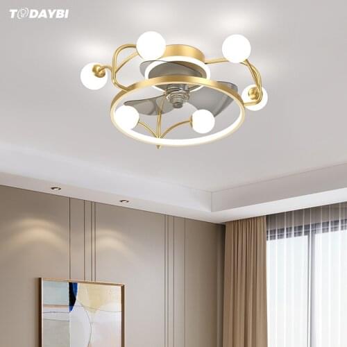 Modern LED Ceiling Fan Lights European-Style Simple Invisible Bedroom Dining Room Living Room Fan Lamps 3 Color Changeable