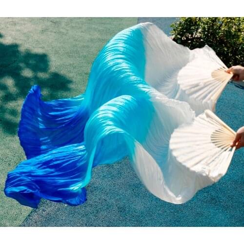 2018 High Quality Silk Belly Dance Fan Dance 100% Real Silk Veils Left+right On Sale white+turquoise+royal blue Fast delivery