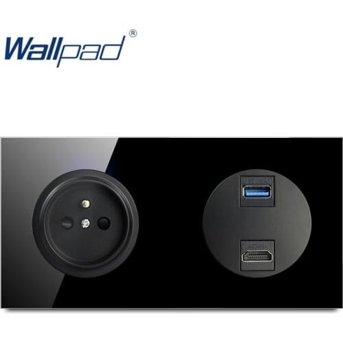 Wallpad French Wall Socket Power Outlet With HDMI USB 3.0 Port Black Crystall Glass Design L6 Series