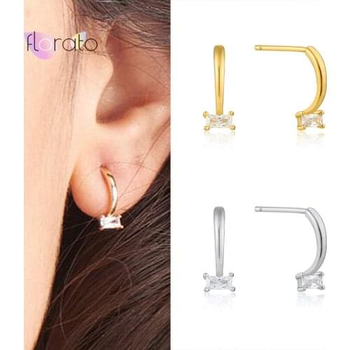925 Sterling Silver Ear Needle Rectangle Zircon Stud Earrings for Women Simple Cute INS Minimalist Small Jewelry Birthday Gifts