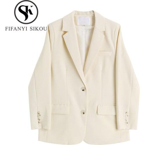 2020 Autumn Women Blazer Jacket Office Casual Formal Suit Jacket Single Breasted Lapel Fashion Loose Black Blazers Coat Female