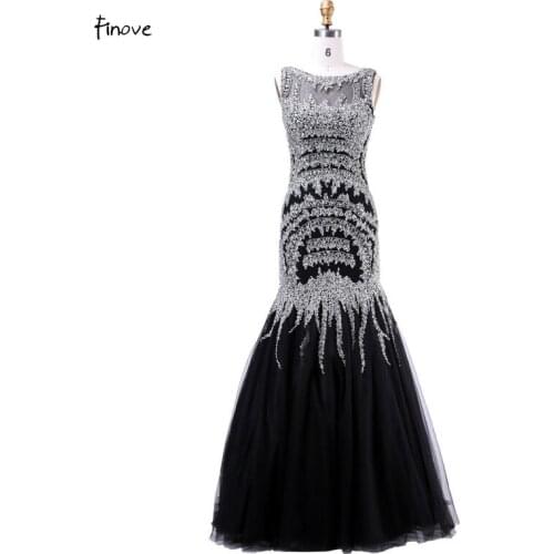 Finove Long Evening Dress 2020 Crystal Heavy Beading Scoop-Neck Tank Sleeveless Mermaid Prom Dresses For Women Vestido De Festa