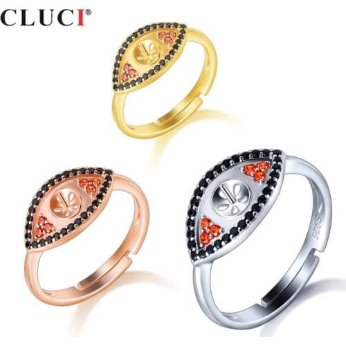 CLUCI Silver 925 Rose Gold Color Ring Eyes Shaped Zircon Adjustable Rings for Women Jewelry 925 Sterling Silver Ring SR2206SB