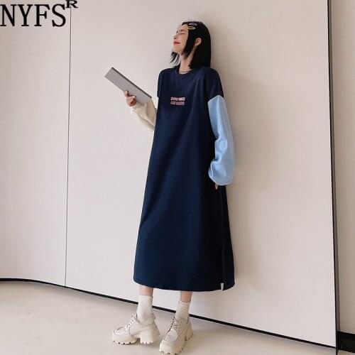 NYFS 2021 New Korean Autumn Winter Loose Patchwork Polar fleece Woman Dress Vestidos Robe femme Fashion Elbise Dress
