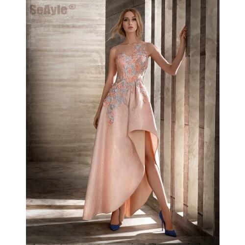 SoAyle Three-Dimensional Flower Evening Dress Asymmetry Sleeveless Lace Beaded Prom Party Gown Peplum Satin Godmother Dresses