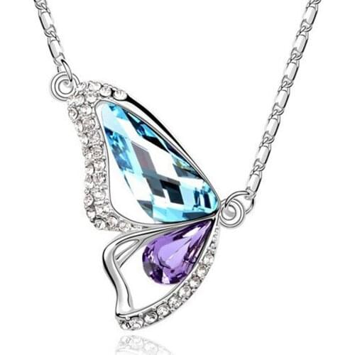 Gold-color Austrian Crystal color brand Butterfly necklaces Wholesales Fashion Jewelry for women