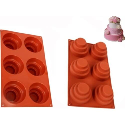 6 Cavities Mini 3 Tier Cake Silicone Mold Multi Tiered Cupcake Mold Round Cupcake Pudding Cookie Chocolate Baking Pan Nonstick