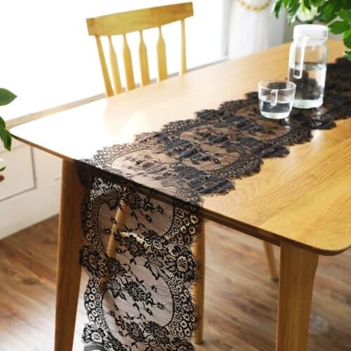 35x300cm Wedding Party Table Runner Elegant Black White Lace Floral Tablecloth Home Decoration Accessories Narrow Table Cloth
