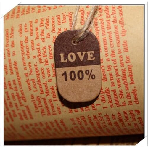 Free Shipping 100pcs "Love 100%" Printed Kraft Paper Tags DIY Wishing Bottle Hang Tags Jewelry Clothing Price Tag