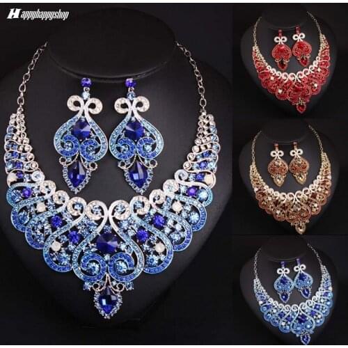 Glitter Full Rhinestones Jewelry Sets Clavicle Choker Necklace and Earring for Women Fashion Wedding Party Jewelry Accessories
