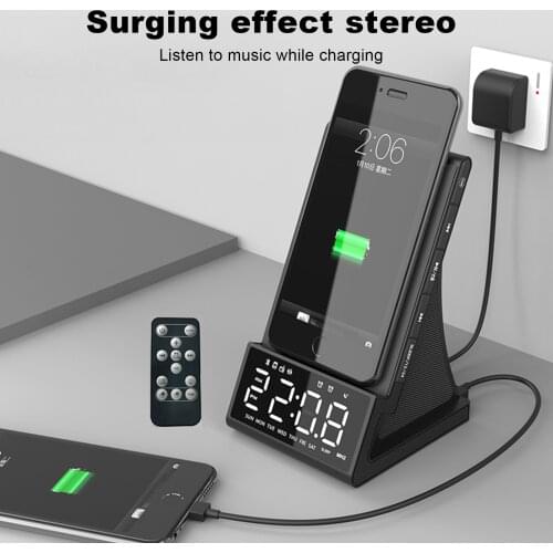 Wireless Charging Digital Alarm Clock Remote Control Bluetooth Speaker Alarm TF AUX FM Radio Music Player Table Clock