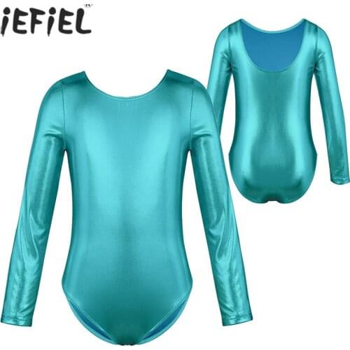 Girls Long Sleeves Glittery Professional Ballet Dance Gymnastics Leotard Kids Dance Wear Jumpsuit Practice Stage Dance Costume
