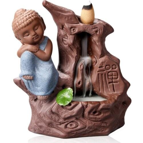 Home Decor Creative Buddhism Buddha Monk Incense Burner Bullet Blackflow Incense Cones Or Burner Smoke Ceramic Censer Burner