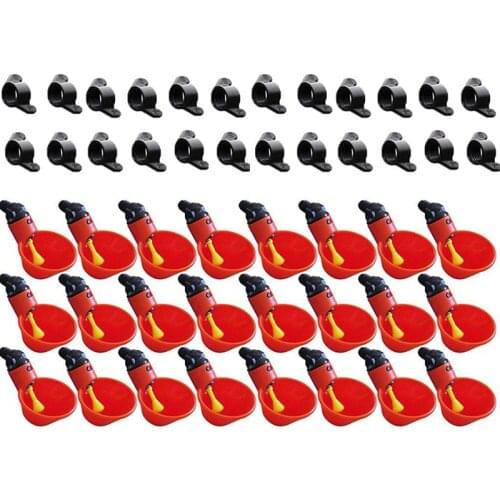 HOT-24Pcs Feed Automatic Bird Coop Poultry Chicken Fowl Drinker Water Drinking Cups Livestock Drinking Cup Poultry Tools