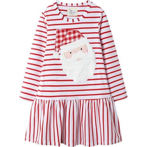 Jumping Meters New Santa Claus Applique Cotton Princess Christmas Dress for Winter Autumn NEW YEARS Dresses Stripe Clothes