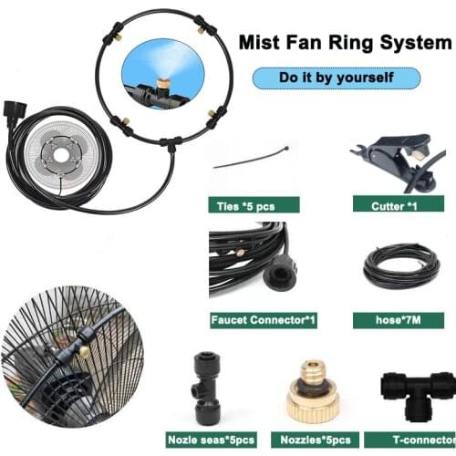 HEMAN DIY Misting Cooling Ring for Summer Cooling Fan Ring Mist 1/4'' with Brass Sprinkler Nozzles and Water Tap Adaptor