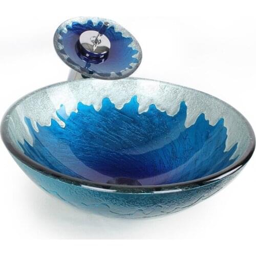 Round glass sink Glass Washbasin Balcony Basin Mediterranean Style Art Basin Sanitary Ware Tempered glass sink