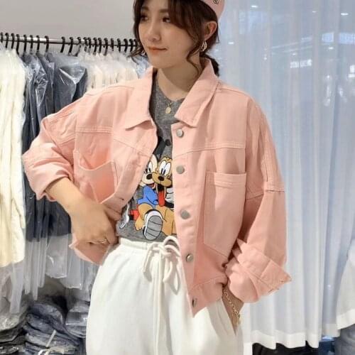 Korean Denim Jacket Women Streetwear Solid Turn Down Collar Spring Jeans Coat Loose Long Sleeve Outerwear Jacket Chaquetas Mujer