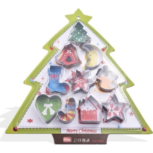 Luyou 10pcs/set Christmas Cookie Cutters Cake Mould Mold Tree Star House Bells Snowflake Biscuit Bakeware Tools FM1748