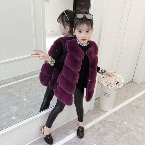 Girls Fur Vest Winter Vest For Girls Solid Kids Outerwear Elegant Warm Children Jackets Spring Autumn Girl Clothes 4- 10 Year
