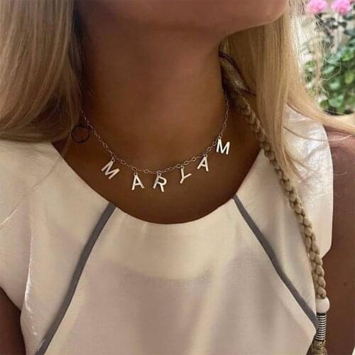 Trendy Name Letters Chokers Necklace For Women Stainless Steel Gold Initial Letter Name Pendant Necklaces Gift
