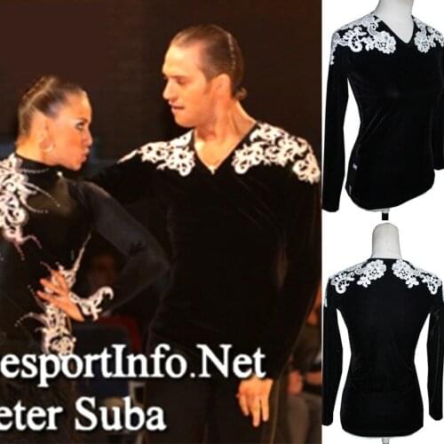 New Latin Dance Men Tops Velvet Long Sleeve Lace Shirts 2020 Winter Standard Ballroom Competition Men Stage Wear Tops VDB839