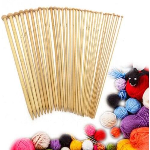 Bamboo Single-pointed Knitting Needles Set 18 Pairs/sizes 35cm 2.0-10.0mm DIY Crafts Sweater Scarf Weave Stick Sewing Tools