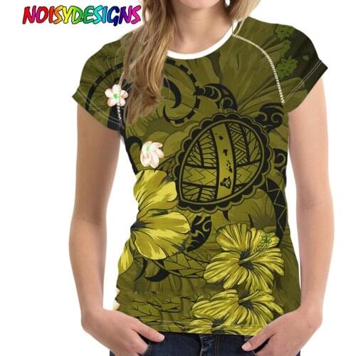 NOISYDESIGNS Hawaiian Hibiscus Plumeria with Turtle Prints T-shirt Summer Women Short Sleeve T Shirt Casual Girl Tees Streetwear