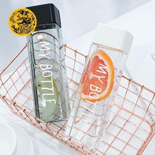 New My bottle Square Plastic Water Bottles to drink 500ml bottle for water With Rope Transparent or Frosted Sport Korean style