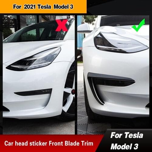 WESHEU Front Blade Trim For 2021 New Tesla Model 3 ABS Carbon Fiber Car Accessories Car head sticker For Tesla Model Three