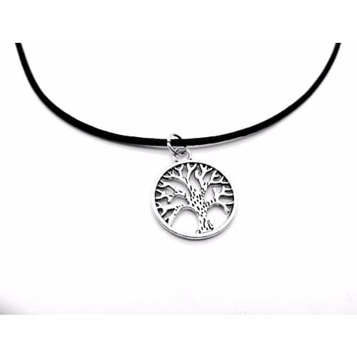 10PCS Round Circle Tree of Life Necklace Family Tree Necklace Chakra Tree Necklace Palm Prata Tree Leather Rope Necklaces