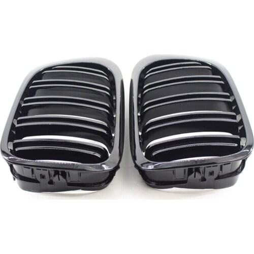 A Pair Glossy Black Double Rims Grille M Style Modified Baking Varnish Black Grille for BMW E46 2 Doors 98-02 Year