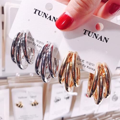 Gold Color Big Hoop Earrings Korean Geometry Metal Earrings For Women Female Retro Drop Earrings 2021 Trendy Fashion Jewelry